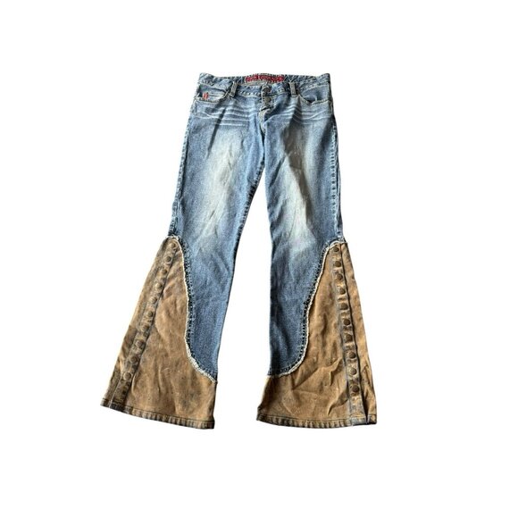 Y2K Mudd Low Rise Flare Two Tone Snap Pants size 8 - Picture 3 of 11